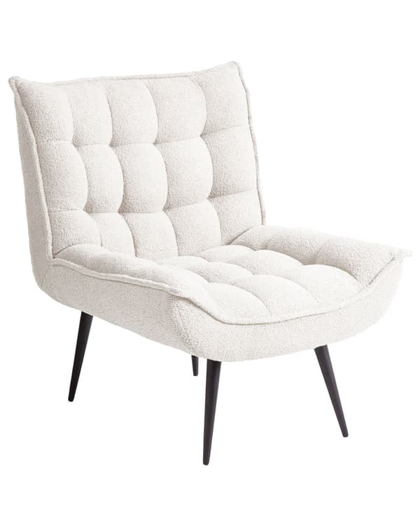 Lenestol Boucle Hvit Svarte Metallben Uten Armlener Moderne Design Hvilestol Stue Soverom