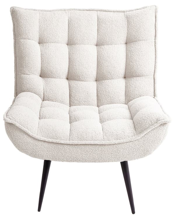 Lenestol Boucle Hvit Svarte Metallben Uten Armlener Moderne Design Hvilestol Stue Soverom