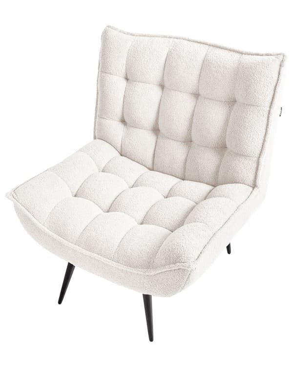 Lenestol Boucle Hvit Svarte Metallben Uten Armlener Moderne Design Hvilestol Stue Soverom
