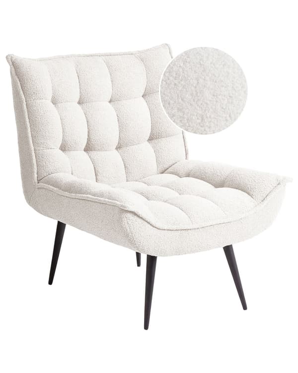 Lenestol Boucle Hvit Svarte Metallben Uten Armlener Moderne Design Hvilestol Stue Soverom