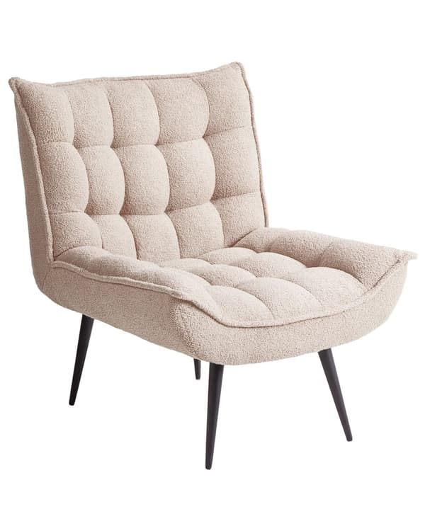 Lenestol Boucle Beige Svarte Metallben Uten Armlener Moderne Design Hvilestol Stue Soverom