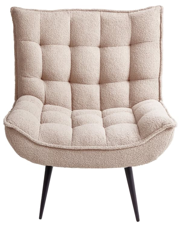 Lenestol Boucle Beige Svarte Metallben Uten Armlener Moderne Design Hvilestol Stue Soverom