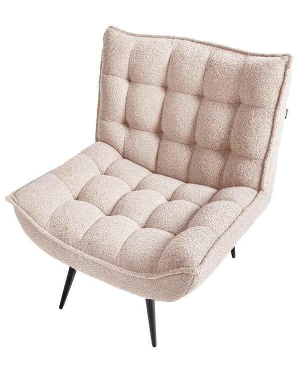 Lenestol Boucle Beige Svarte Metallben Uten Armlener Moderne Design Hvilestol Stue Soverom