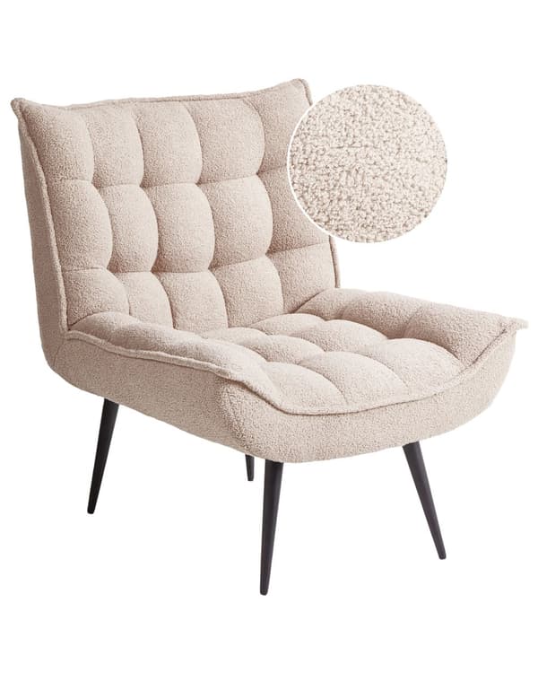 Lenestol Boucle Beige Svarte Metallben Uten Armlener Moderne Design Hvilestol Stue Soverom