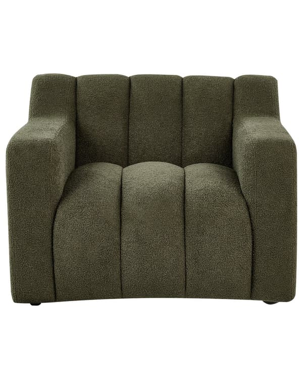 Lænestol mørkegrøn polstret boucle-lænestol med ryghynder i moderne designstil lounge-stol