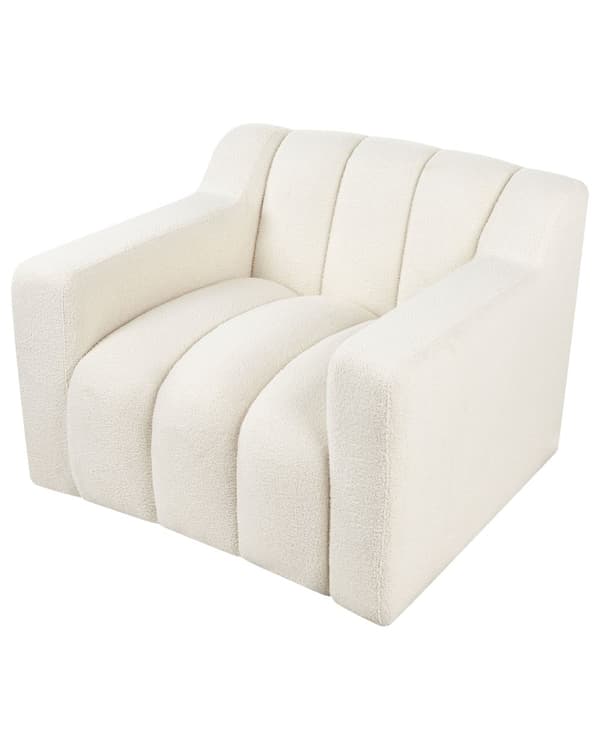 Lænestol hvid polstret boucle-lænestol med ryghynder i moderne designstil lounge-stol