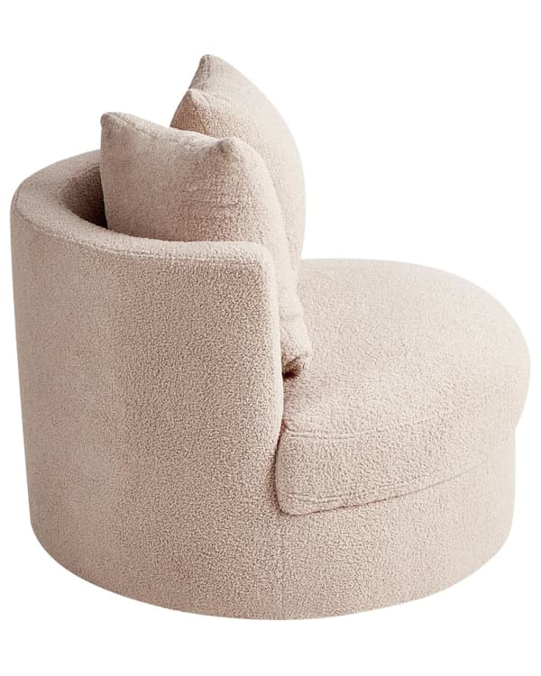 Fåtölj Beige Boucle Svängbar Järn Bas Två Kuddar Rund Rygg Modern Glam Stil Vardagsrum