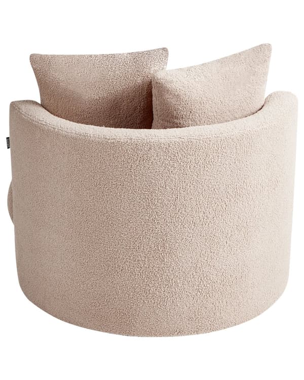 Fåtölj Beige Boucle Svängbar Järn Bas Två Kuddar Rund Rygg Modern Glam Stil Vardagsrum