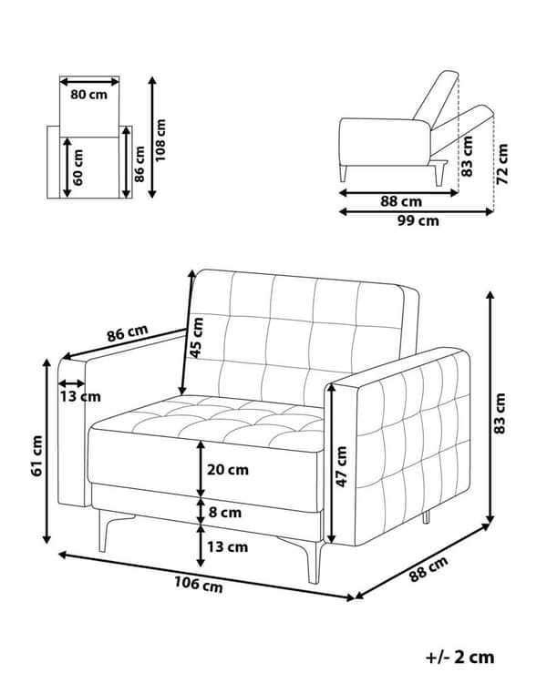 Lænestol Beige Polyester Stuestol med Armlæn til Stuen Bred Hvilestol Polstret Design Møbel Sovestol med Sovefunktion God Liggekomfort