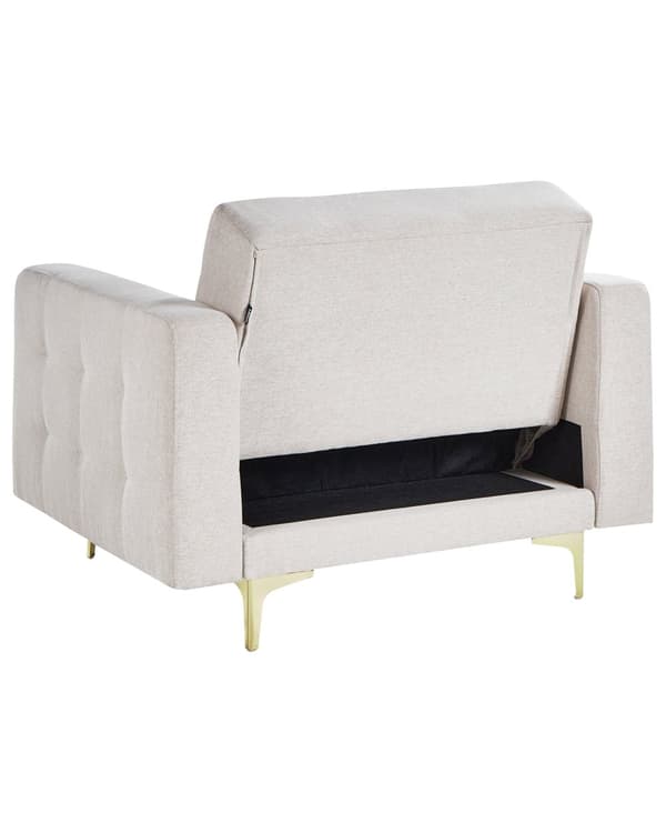 Lænestol Beige Polyester Stuestol med Armlæn til Stuen Bred Hvilestol Polstret Design Møbel Sovestol med Sovefunktion God Liggekomfort