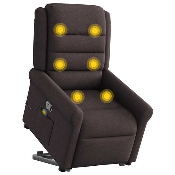 Massagefåtölj med uppresningshjälp mörkbrun tyg