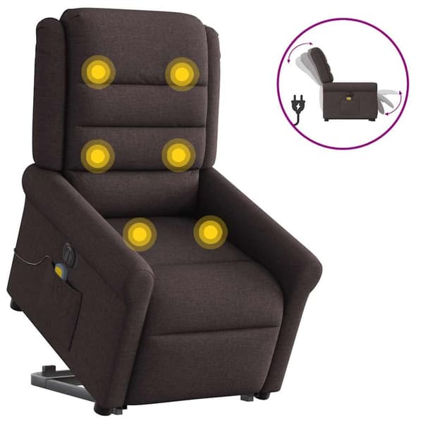 Elektrisk massagefåtölj med uppresningshjälp mörkbrun tyg