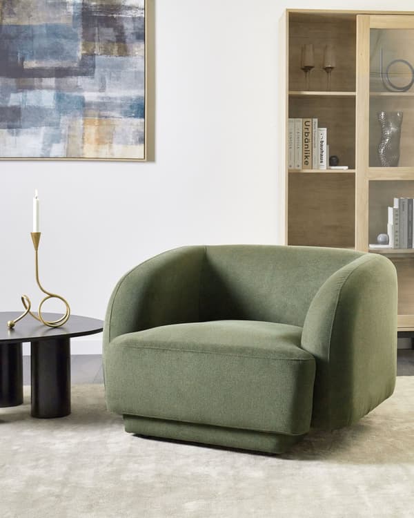 Fåtölj Grön Tyg Retro Glam Art Dekor Stil med Armstöd