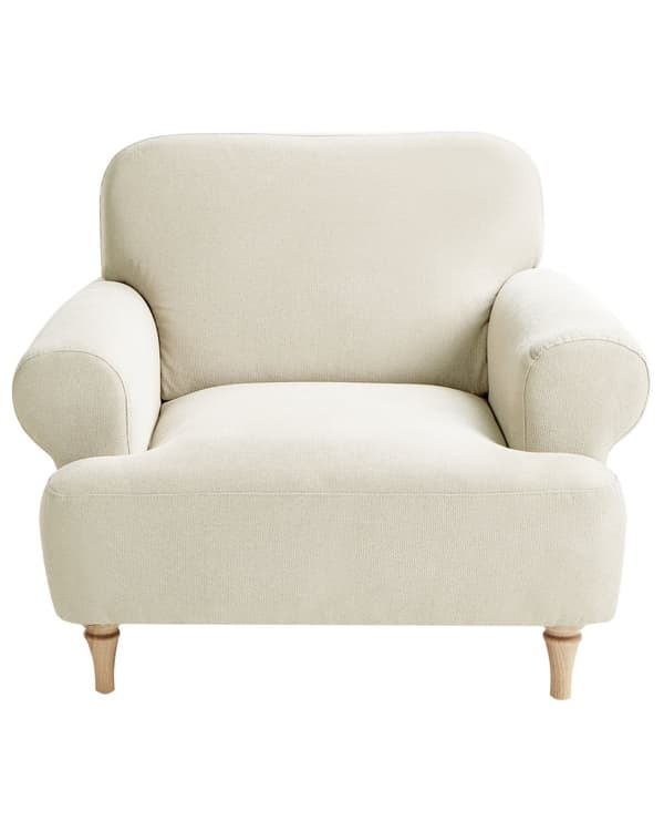 Fåtölj Beige Polyester Tyg Träben Retro Minimalistiska Vardagsrumsmöbler