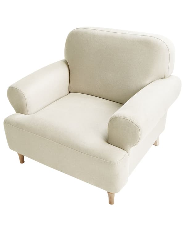 Fåtölj Beige Polyester Tyg Träben Retro Minimalistiska Vardagsrumsmöbler