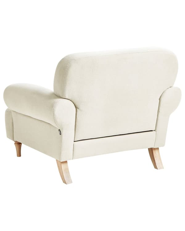 Fåtölj Beige Polyester Tyg Träben Retro Minimalistiska Vardagsrumsmöbler