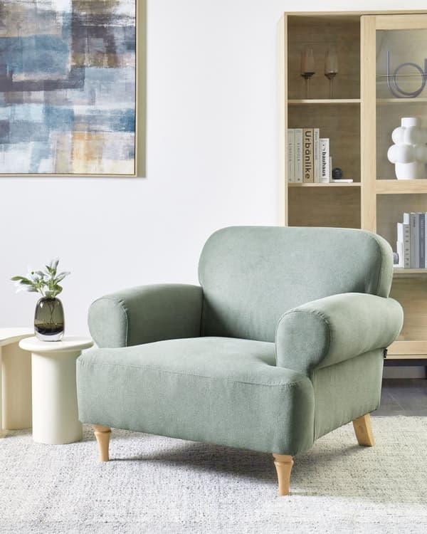 Fåtölj Ljusgrön Polyester Tyg Träben Retro Minimalistiska Vardagsrumsmöbler