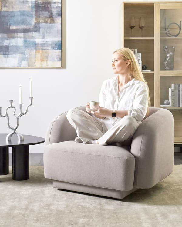 Lenestol Lysegrått Stoff Retro Glam Art Decor Style med Armlener til Stue