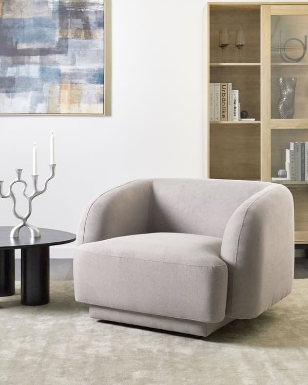 Lenestol Lysegrått Stoff Retro Glam Art Decor Style med Armlener til Stue