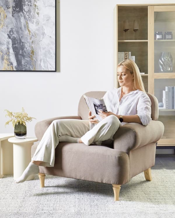 Lenestol Taupe Polyester Stoff Treben Retro Minimalistiske Stue Møbler