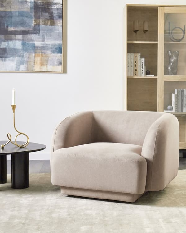 Lenestol Taupe Stoff Retro Glam Art Decor Style med Armlener til Stue