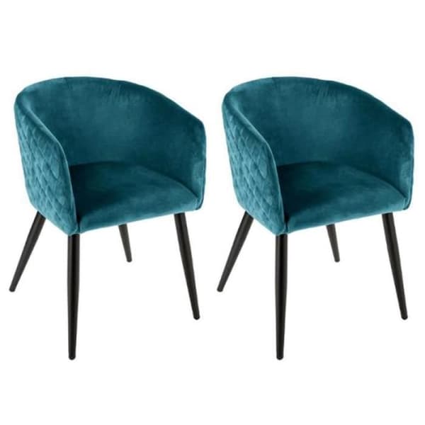 Designfåtölj - PARIS PRIX - Set om 2 - Blå - Sammet, Stål, Skum &amp; Polyester