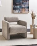 Miniatyrbillede 2 af 9: Lænestol beige buckskin polstring med armlæn retro stil stue soveværelse