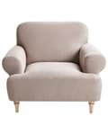Miniatyrbillede 5 af 11: Lænestol taupe polyester stofbetræk træben retro minimalistisk stil stue