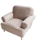 Miniatyrbillede 6 af 11: Lænestol taupe polyester stofbetræk træben retro minimalistisk stil stue
