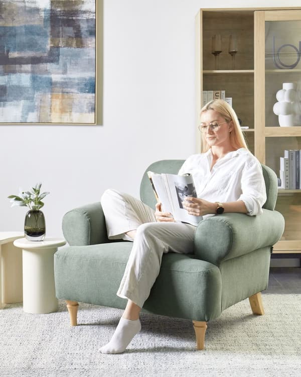 Lenestol Lysegrønn Polyester Stoff Treben Retro Minimalistiske Design Stue Møbler