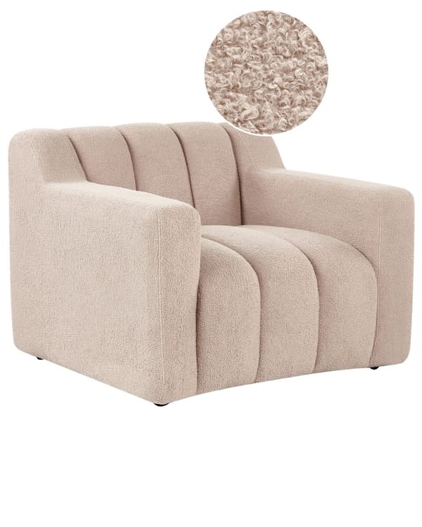 Lenestol Beige Bouclé Polstret Tykt Ryggstøtte Moderne Design Sofa til Sue