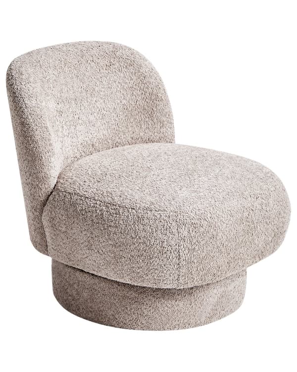 Svingbar Lenestol Beige Boucle Polstring Club Chair Buet Ryggstøtte Retro