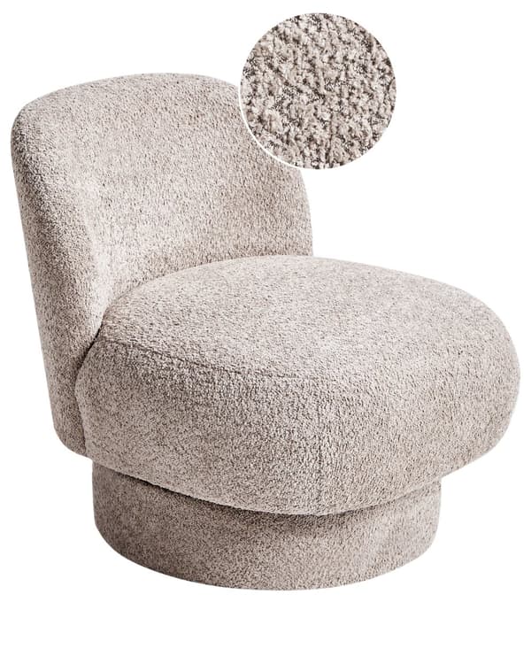 Svingbar Lenestol Beige Boucle Polstring Club Chair Buet Ryggstøtte Retro