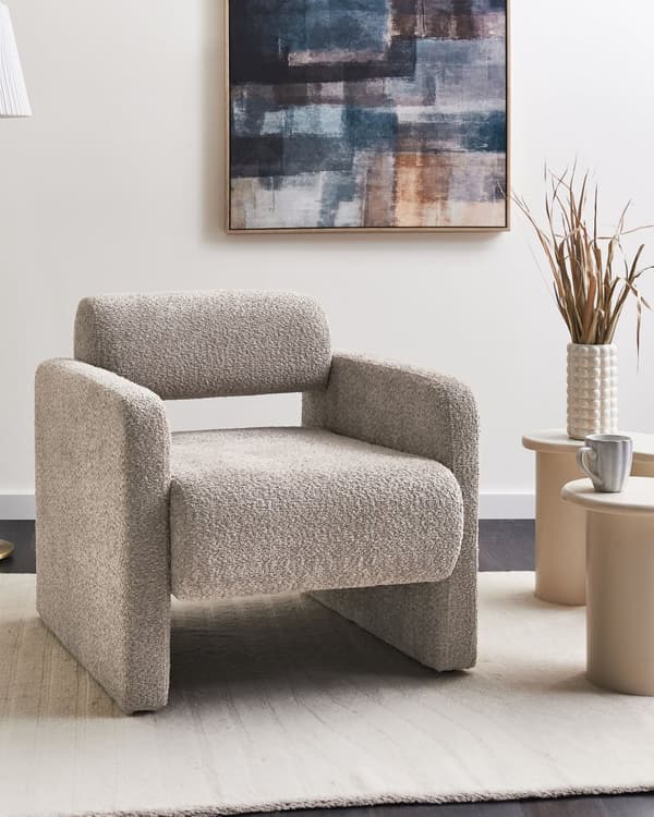 Lenestol Beige Boucle Sete Armløss Retro Design Stil til Stue Møbler