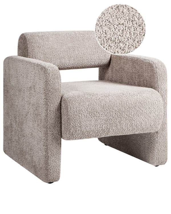 Lenestol Beige Boucle Sete Armløss Retro Design Stil til Stue Møbler