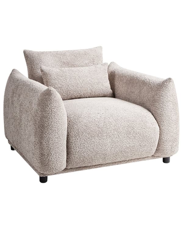 Lenestol Beige Boucle Stoff Mykt Nubby Svart Ben Buet Ryggstøtte Retro Glam Art Dekor Stil