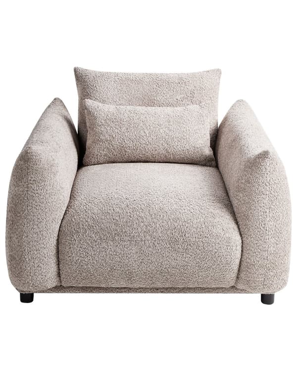 Lenestol Beige Boucle Stoff Mykt Nubby Svart Ben Buet Ryggstøtte Retro Glam Art Dekor Stil