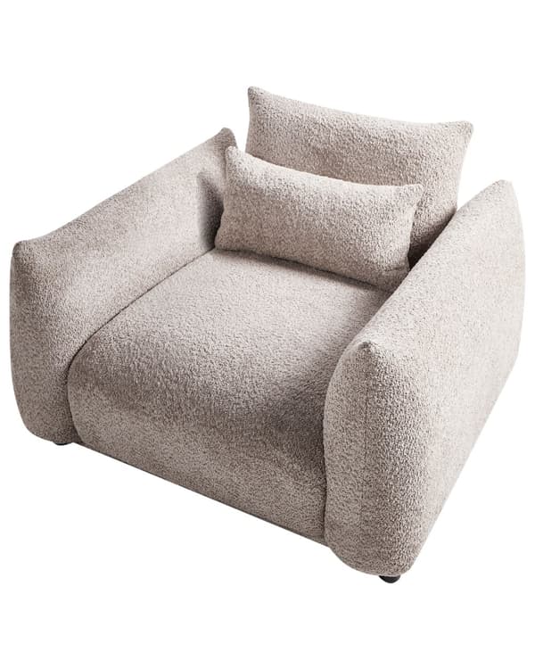 Lenestol Beige Boucle Stoff Mykt Nubby Svart Ben Buet Ryggstøtte Retro Glam Art Dekor Stil