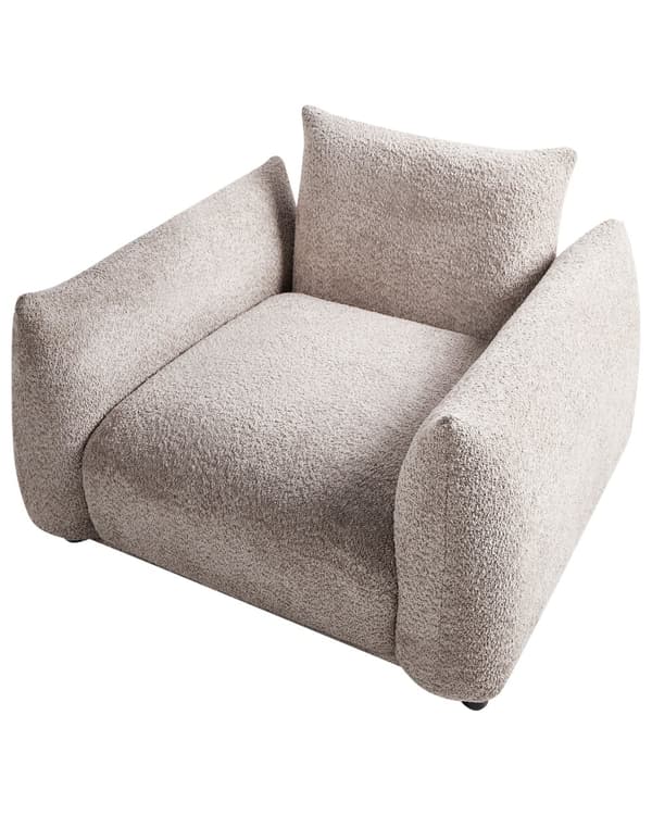 Lenestol Beige Boucle Stoff Mykt Nubby Svart Ben Buet Ryggstøtte Retro Glam Art Dekor Stil