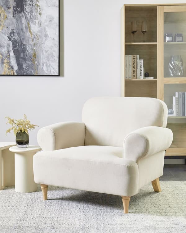 Lenestol Beige Polyester Stoff Treben Retro Minimalistiske Design Stue Møbler