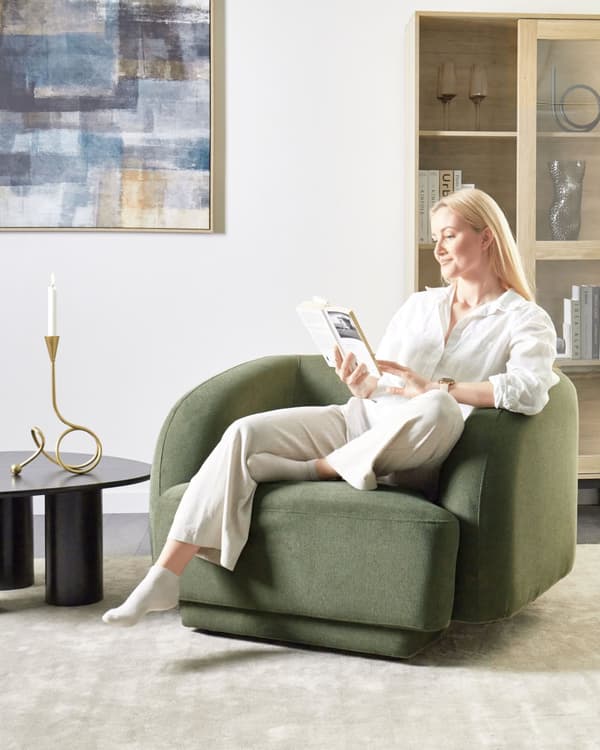 Lenestol i Grønn Stoff Retro Glam Art Decor Style med Armlener til Stue