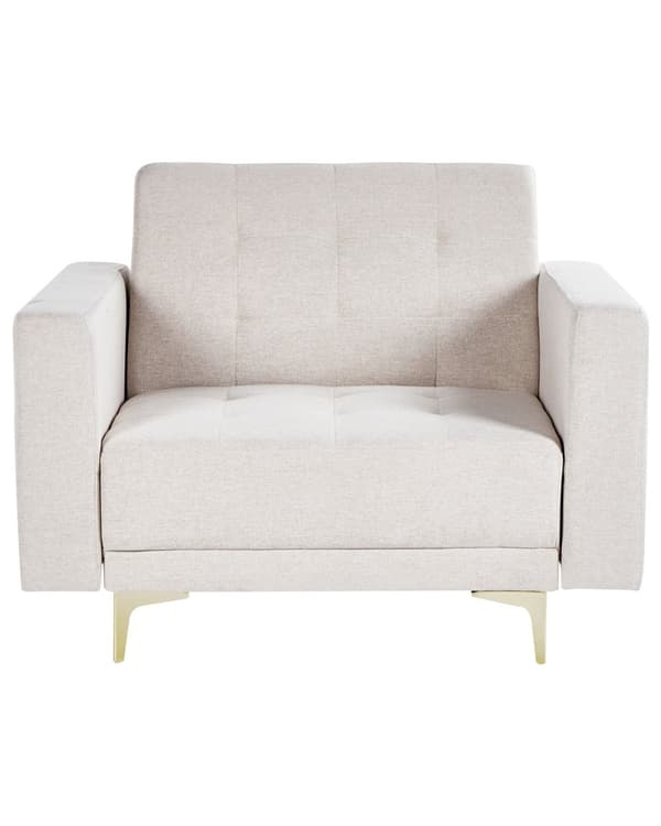 Fåtölj Beige Tuftad Tyg Modern Vardagsrum Liggande Stol Guld Ben