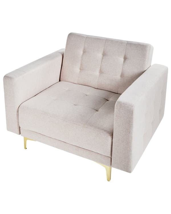 Fåtölj Beige Tuftad Tyg Modern Vardagsrum Liggande Stol Guld Ben