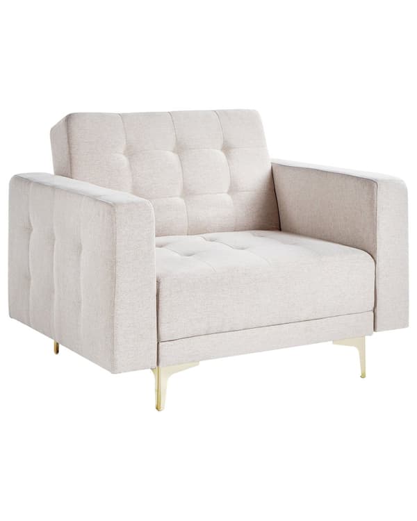 Fåtölj Beige Tuftad Tyg Modern Vardagsrum Liggande Stol Guld Ben
