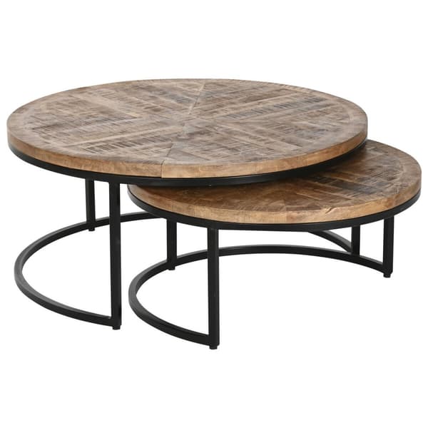 Sæt med 2 borde Home ESPRIT Brun Sort Natur Metal Mangotræ 90 x 90 x 40 cm