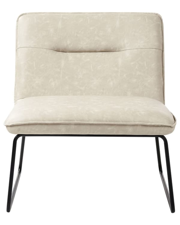 Armlenestol Beige PU-trekk i Kunstskinn Bredt Sete Vintage-Design Svart Metallramme