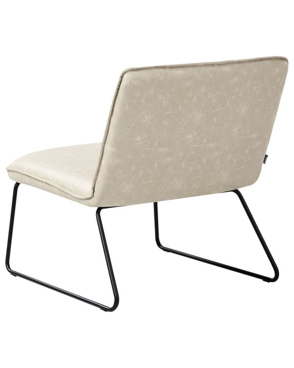 Armlenestol Beige PU-trekk i Kunstskinn Bredt Sete Vintage-Design Svart Metallramme