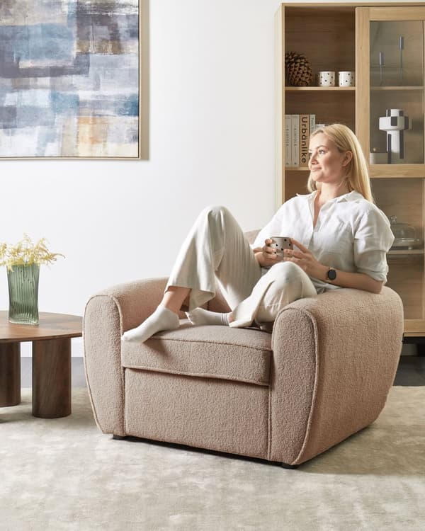 Lenestol Lysebrun Boucle Polstret Tykt Polstret Ryggstøtte Moderne Stil Stue Sofa