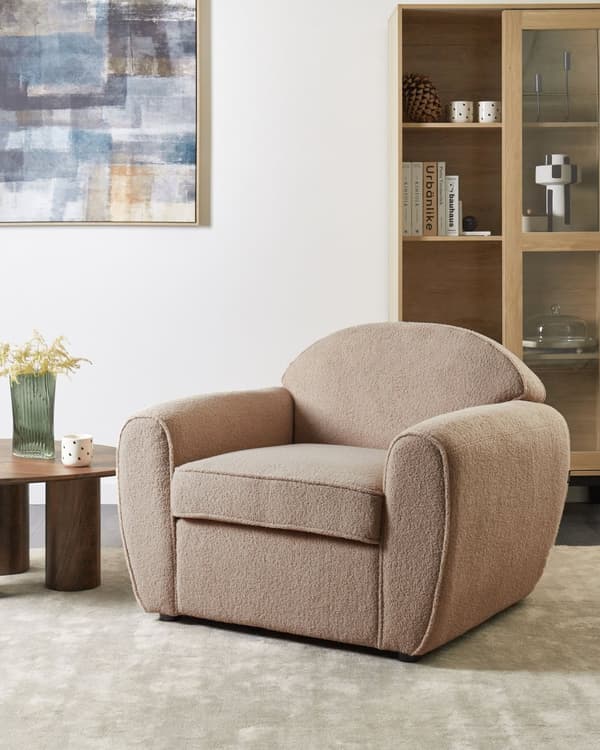 Lenestol Lysebrun Boucle Polstret Tykt Polstret Ryggstøtte Moderne Stil Stue Sofa