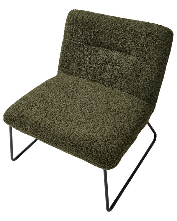 Aksentstol Grønn Boucle Polstring Bredt Sete Vintage Design Svart Metallramme